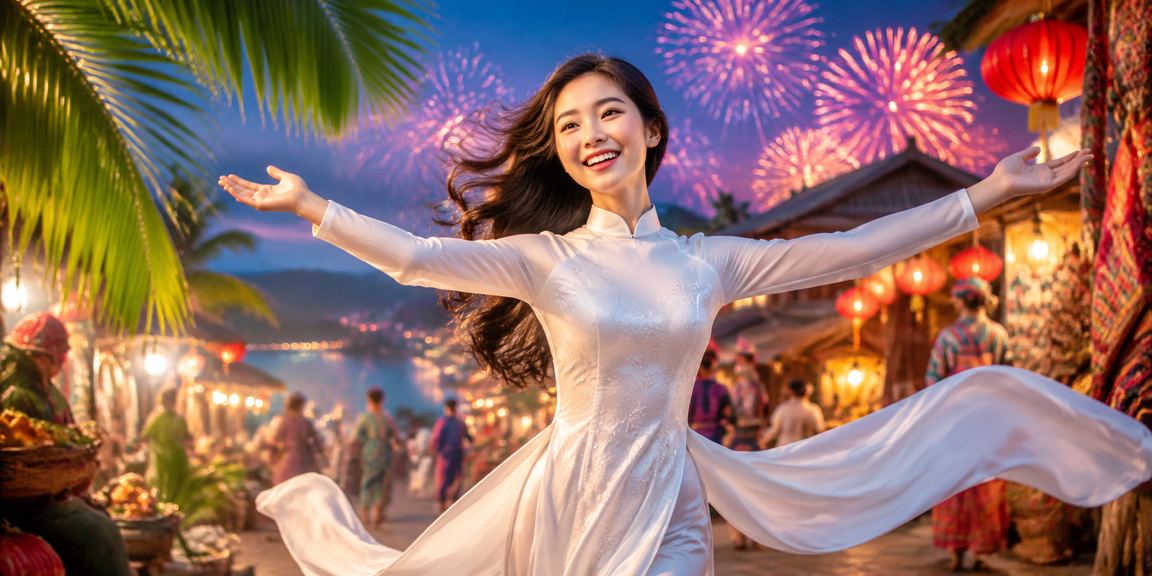 Người phụ nữ Việt Nam trong trang phục áo dài đăng ký tài khoản nhận thưởng tại vùng núi Sapa