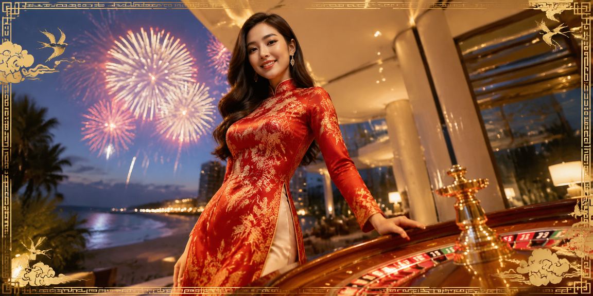 Bàn roulette sang trọng với cảnh biển Vũng Tàu tươi sáng phía sau cửa sổ
